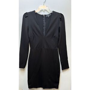 Lulus black long sleeve mini dress deep v-neck back zipper size Medium #16-1592